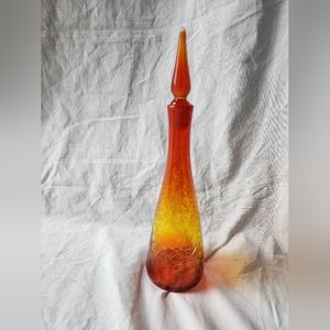 Hand-blown Mid-century 11.5 inch Blenko 920 Tangerine Crackle Glass Decanter